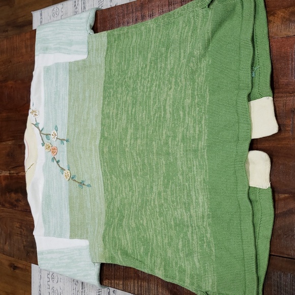 Storybook Knits Green and Cream Floral Cardigan - Picture 8 of 8